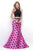 Blush - Sequined High Neck Printed Mikado Trumpet Dress 11225 in Black and Pink