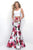 Blush - Two-Piece Scoop Neck Printed Mikado Mermaid Dress 11233 In White and Multi-Color