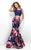 Blush - Two-Piece Scoop Neck Printed Mikado Mermaid Dress 11233 In Blue and Multi-Color