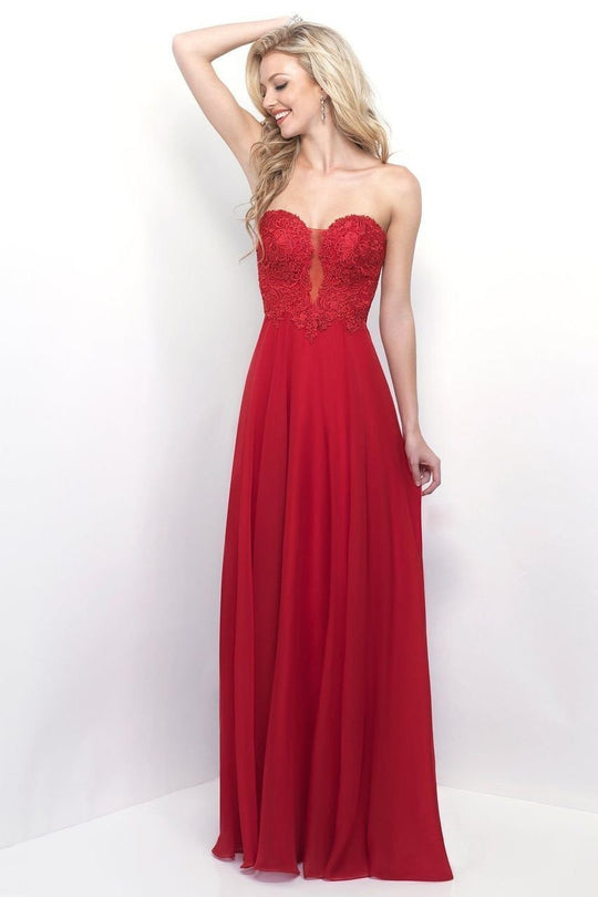 Blush - Lace Embellished Sweetheart Chiffon A-line Dress 11234 In Red