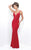 Blush - Jewel Accented V-neck Jersey Sheath Dress 11236 in Red