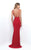 Blush - Jewel Accented V-neck Jersey Sheath Dress 11236 in Red