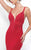 Blush - Jewel Accented V-neck Jersey Sheath Dress 11236 in Red