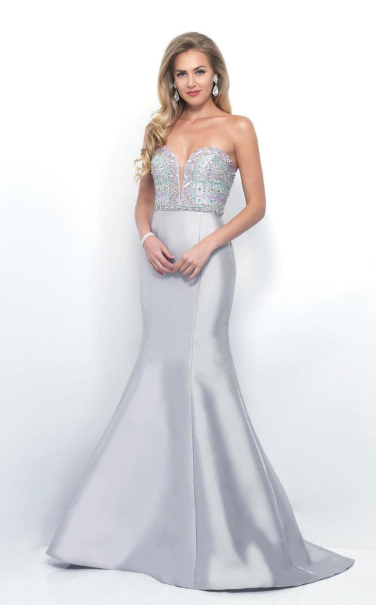 Blush - Bead Embellished Sweetheart Mikado Mermaid Dress 11252 in Gray