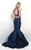 Blush - Two-Piece Halter Tiered Mermaid Gown 11254 in Blue