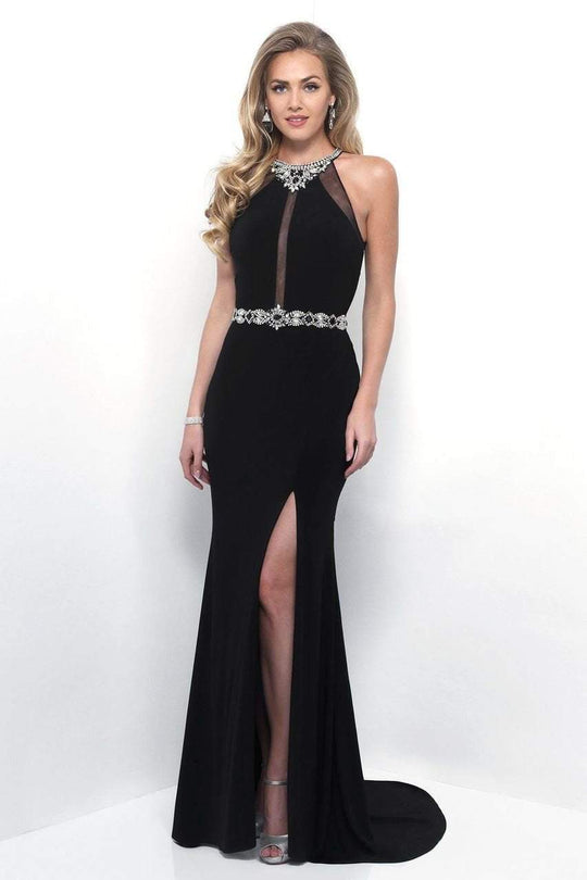 Blush - Bejeweled High Halter Sheath Gown 11264 In Black