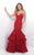 Blush - Embroidered Lace Sweetheart Tiered Trumpet Gown 11266 in Red