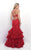Blush - Embroidered Lace Sweetheart Tiered Trumpet Gown 11266 in Red
