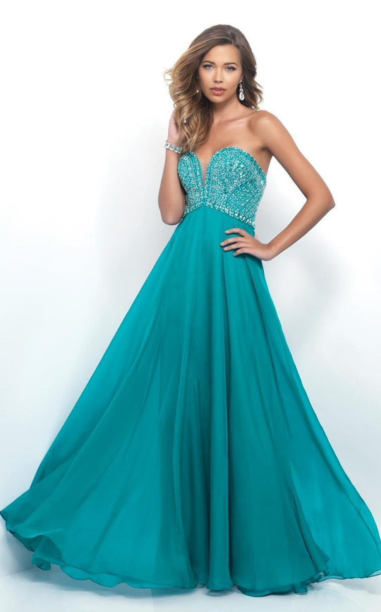 Blush - Strapless Sweetheart Chiffon Empire Gown 11277 in Green