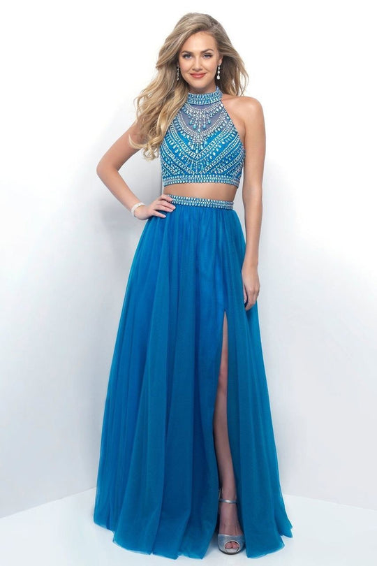Blush - Opulent Crystal-Ornate Two-Piece A-Line Gown 11278 in Blue