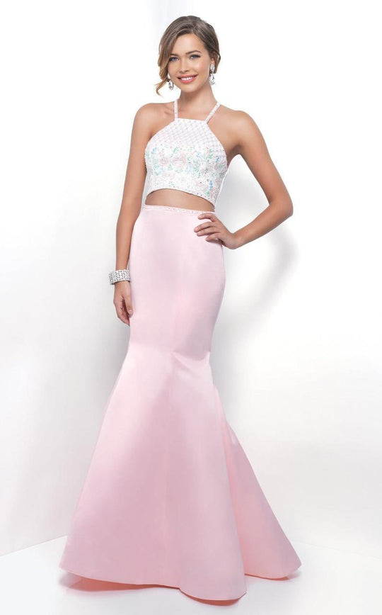 Blush - Embroidered Two-Piece Halter Trumpet Gown 11281 in Pink and Multi-Color