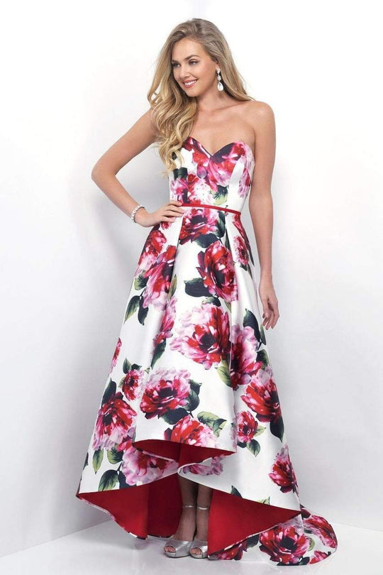 Blush - Sweetheart Floral Print High-Low Gown 11286 in White and Multi-Color