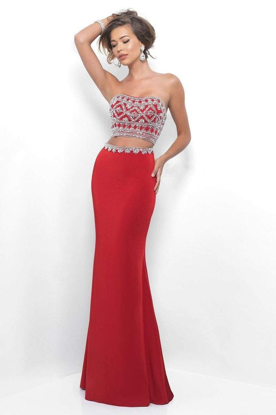 Blush - Crystal Lace Trimmed Two-Piece Sheath Gown 11297 in Red