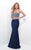 Blush - Crystal Lace Trimmed Two-Piece Sheath Gown 11297 in Blue and Black