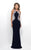 Blush - Foliage Accented Jewel Sheath Gown 11299 in Blue and Black