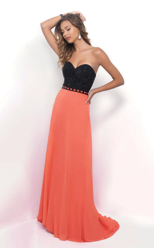 Blush - Posh Strapless Sweetheart A-Line Gown 11303 in Black and Orange