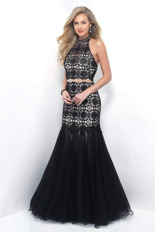 Blush - Dainty Lace Illusion Tulle Trumpet Gown 11309 in Black and Neutral