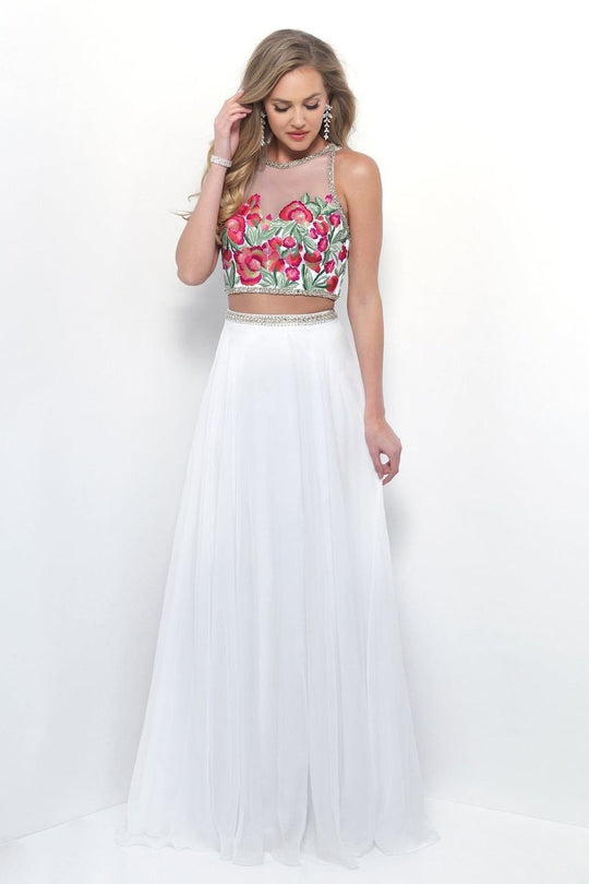 Blush - Vivid Embroidered Two-Piece Illusion A-Line Gown 11310 in White and Multi-Color