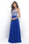 Blush - Floridly Ornate High Illusion A-Line Gown 11311 in Blue and Neutral