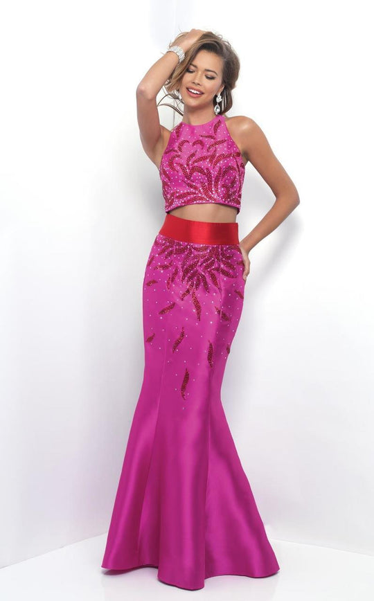 Blush - Jewel Toned Jewel Mikado Trumpet Gown  11319 in Pink and Red