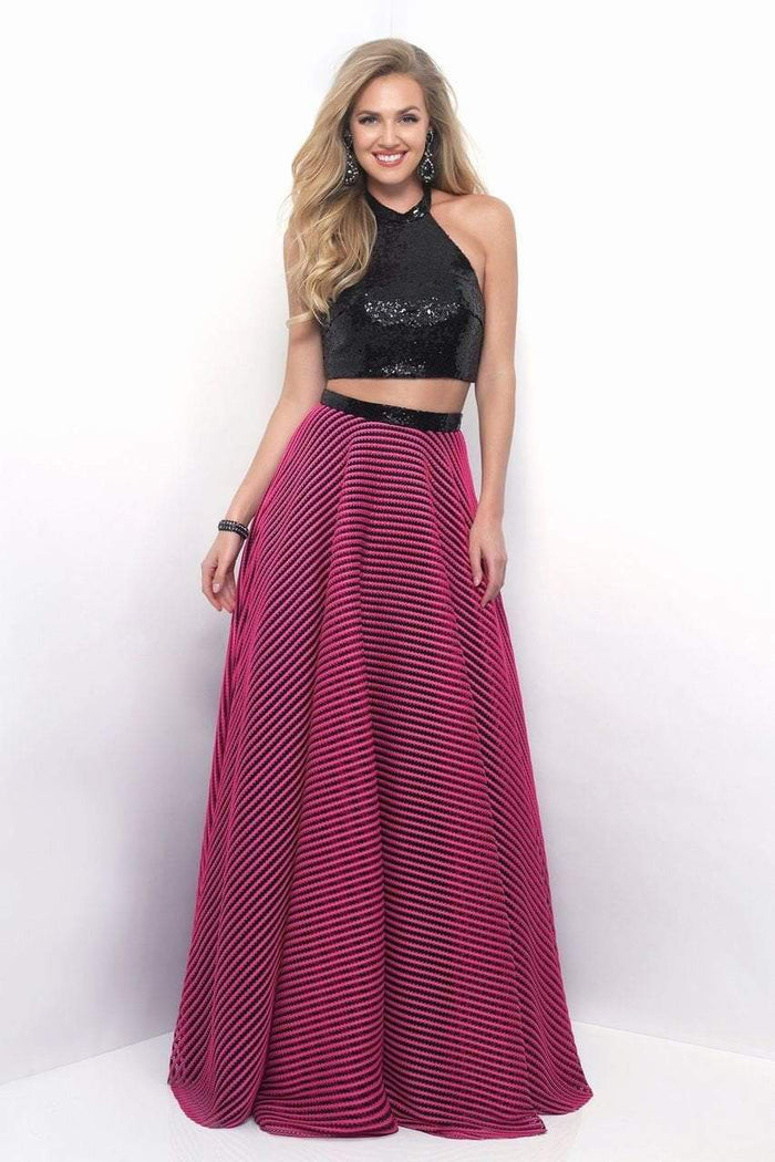Blush - Sequined Two-Piece A-Line Gown 11323 in Black and Pink