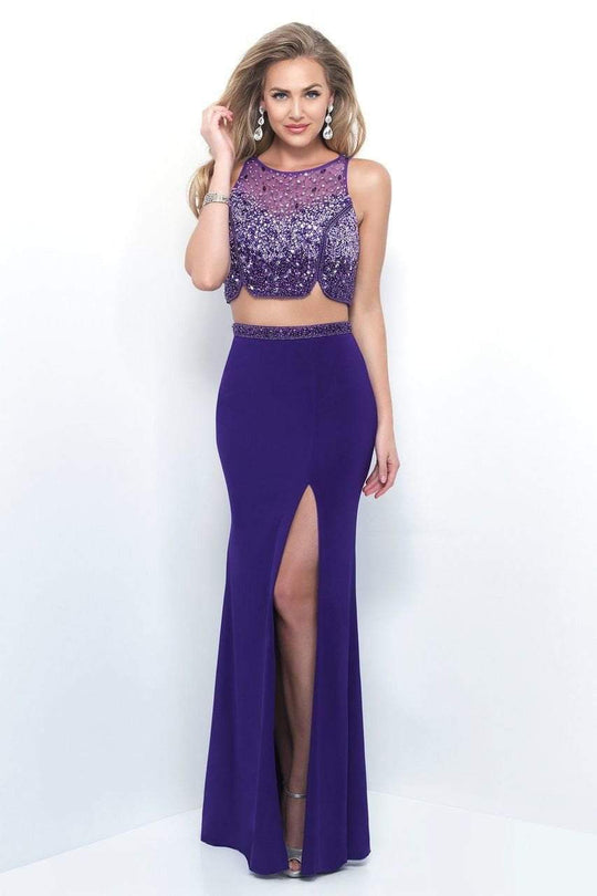 Blush - Iridescent Jewel Illusion Petal Sheath Gown 11327 In Purple