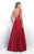 Blush - Svelte Plunging V-Neck Satin A-Line Gown  11330 in Red