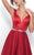 Blush - Svelte Plunging V-Neck Satin A-Line Gown  11330 in Red