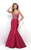 Blush - Sweetheart Lattice Mikado Trumpet Gown 11331 in Red