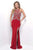 Blush - Dazzling Halter Illusion Jersey Evening Gown 11335 in Red
