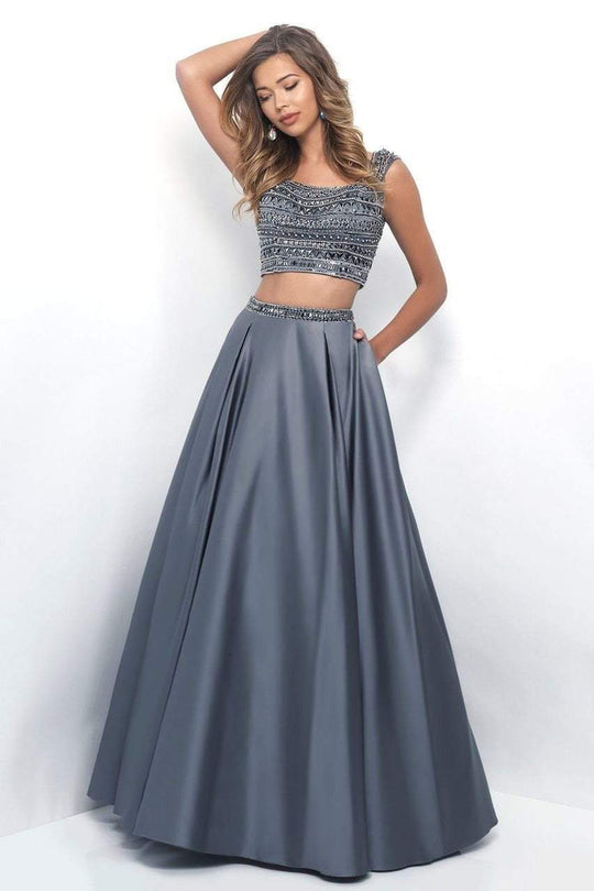 Blush - Two-Piece Jeweled Top Satin A-Line Gown 5617 In Gray