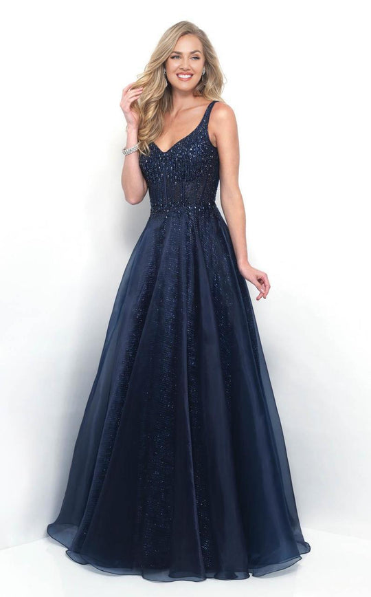 Blush - Stunning Shimmering Corset A-Line Gown 5629 in Blue