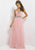 Blush - Strapless Pleated Long Dress with Floral Waistband 9616 in Pink