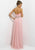 Blush - Strapless Pleated Long Dress with Floral Waistband 9616 in Pink