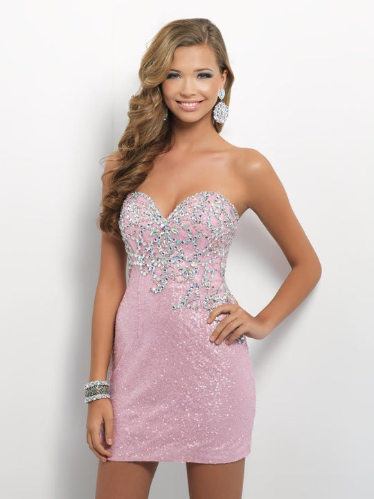 Blush - C124 Bedazzled Sweetheart Sheath Dress In Pink and Multi-Color