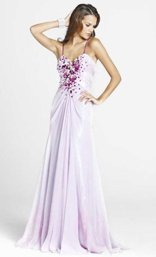 Blush - P001 Bejeweled Chiffon Evening Gown In Purple
