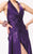 Blush - S008 Satin V-Neck Long Slit Gown In Purple
