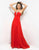 Blush - X058 Ruched Halter V-Neck Sheath Dress In Red