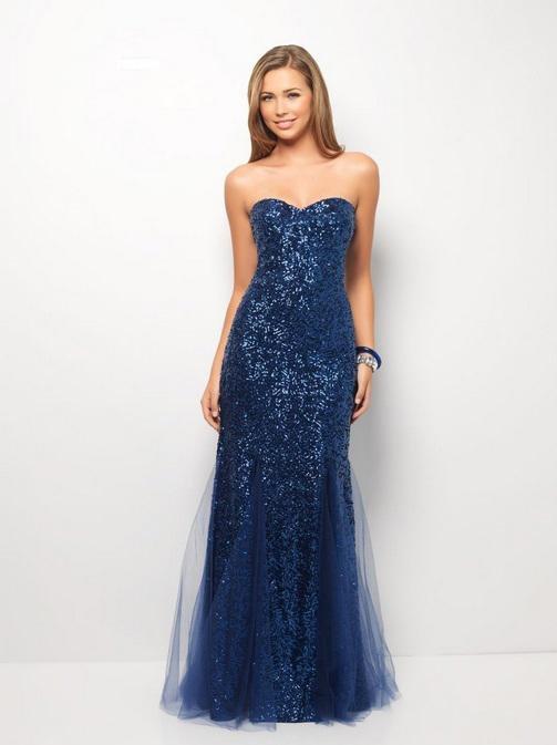 Blush - X082 Sequined Sweetheart A-line Dress In Blue