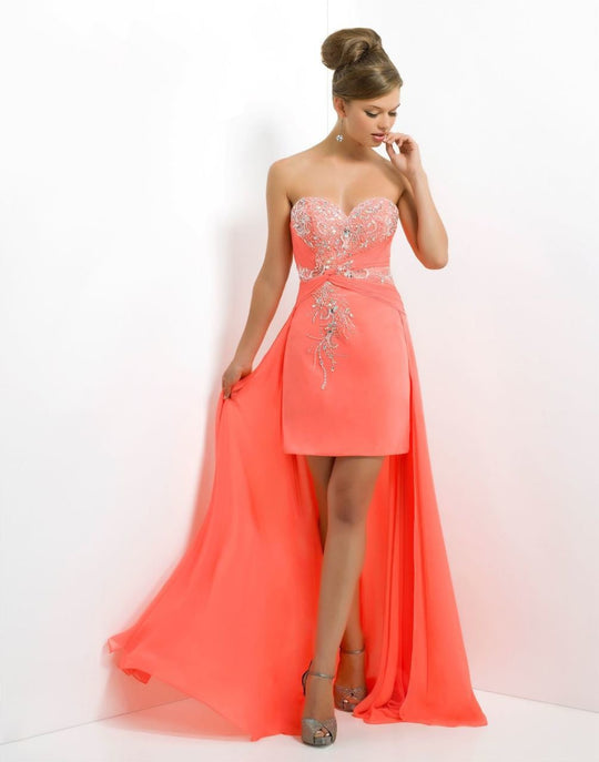 Blush - X137 Fitted Crystal Beaded Sweetheart High-Low Dress In Pink