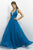 Blush - X139 Ruched V-neck A-line Dress In Blue
