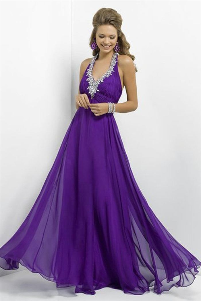Blush - X139 Ruched V-neck A-line Dress In Purple
