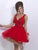 Blush - X150 Bedazzled V-neck A-line Dress In Red