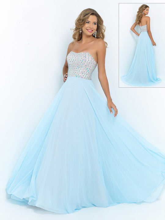 Blush by Alexia Designs Bejeweled Bodice Strapless Chiffon Gown - 1 pc Ice Blue In Size 2 Available In Blue