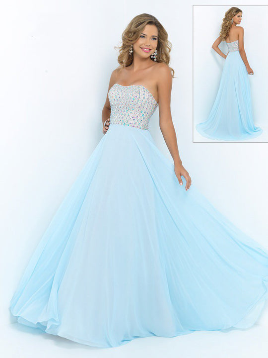 Blush - X207 Bejeweled Sweetheart Chiffon Gown in Blue