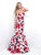 Blush - X418 Strapless Rose Printed Mikado Long Gown In Red and Print
