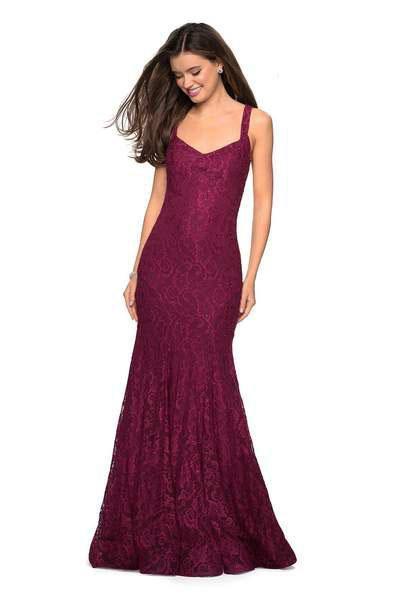 La Femme - 27709 Floral V-Neck Fitted Trumpet Evening Dress In Purple