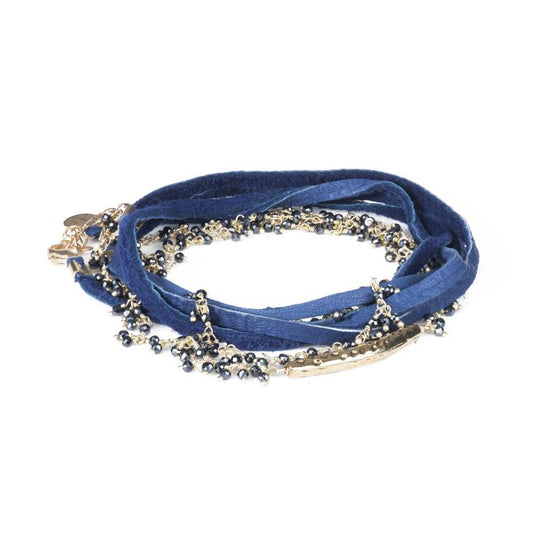Jaipur Gemstone Cluster, Hammered Bar & Leather Bracelet
