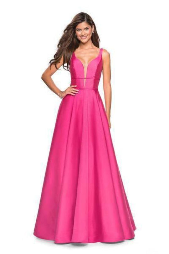 La Femme - 26768 Plunging Illusion Neckline Mikado A-line Gown In Pink