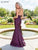 Clarisse - 3520 Strappy V-Neck Brocade Mermaid Gown in Purple